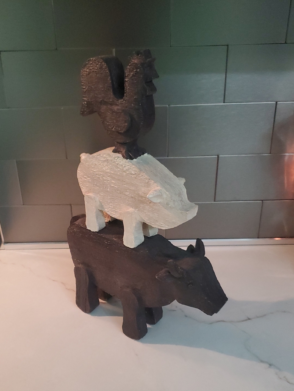 Home Art Rustic Stacked Animal Sculpture - Brown And Cream